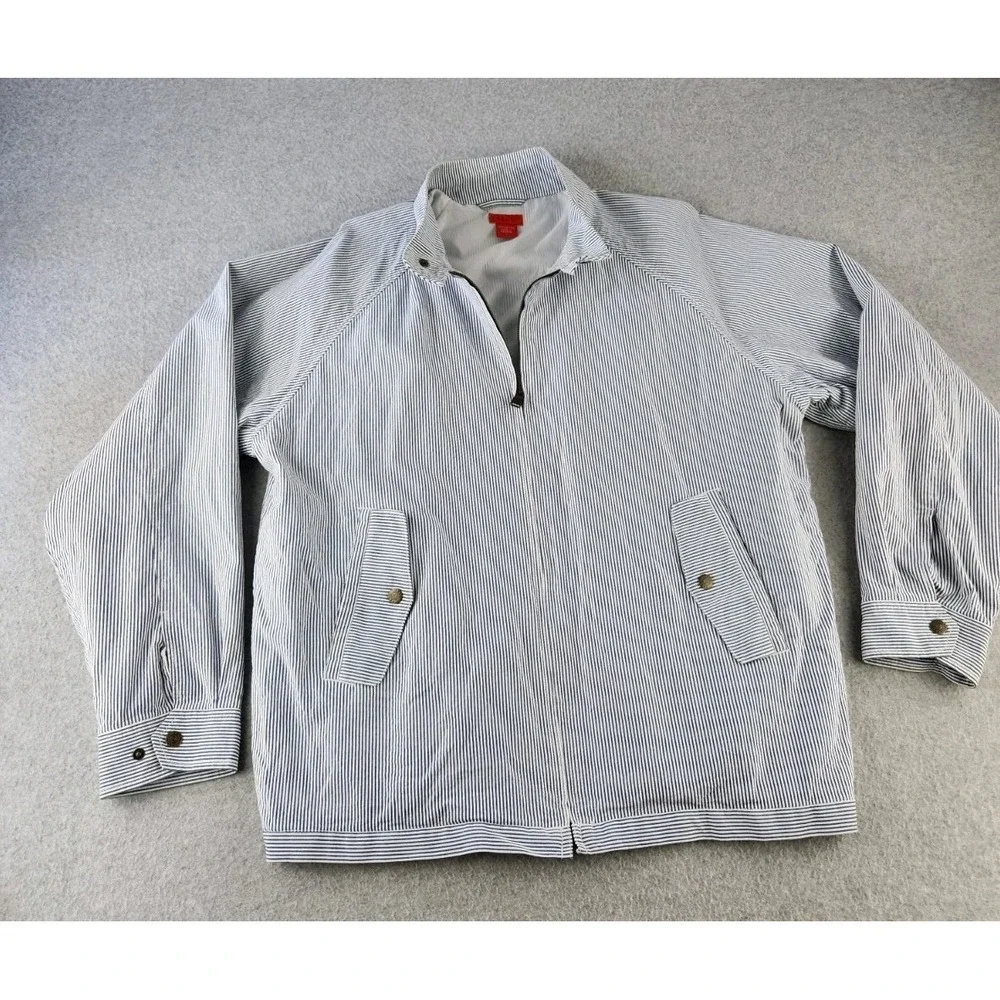 Vintage Izod Blue Striped Preppy Blue Full Zip Jacket Spring Summer Boating  XL‎